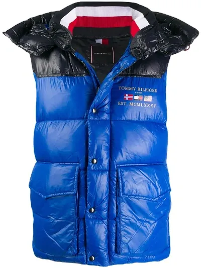 Tommy Hilfiger Hooded Puffer Gilet In Blue