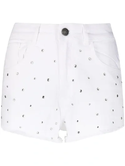 Twinset Stud-embellished Denim Shorts In White