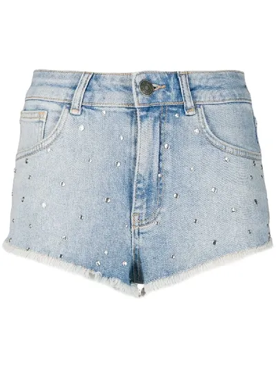 Twinset Stud-embellished Denim Shorts In Blue