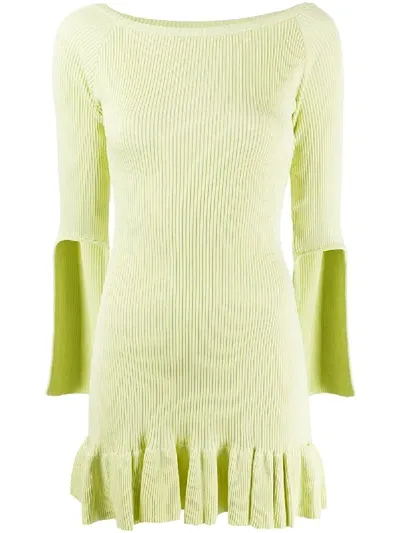 Poster Girl Flounce Hem Ribbed-knit Dress In Green