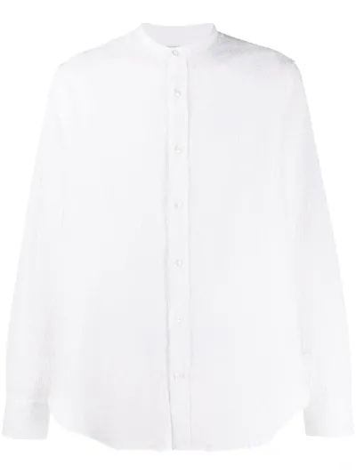 Officine Generale Band-collar Seersucker Shirt In White