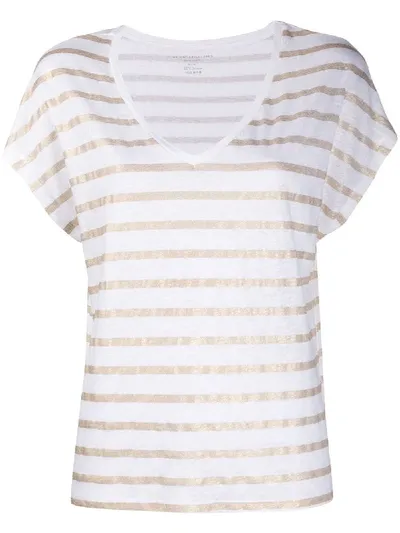 Majestic Metallic Striped T-shirt In White