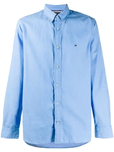 Tommy Hilfiger Long Sleeve Embroidered Logo Shirt In Blue