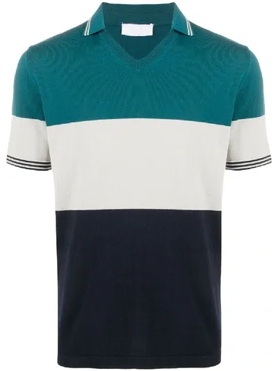 Roberto Collina Colour Blocked Polo Top In Blue