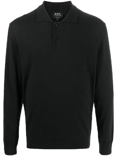 Apc Long-sleeve Polo Shirt In Black