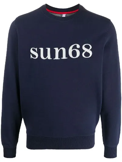 Sun 68 Embroidered Logo Sweatshirt In Blue