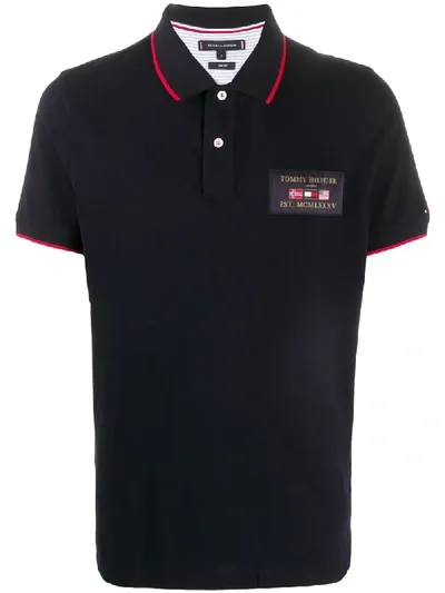 Tommy Hilfiger Short Sleeve Logo Patch Polo Shirt In Blue