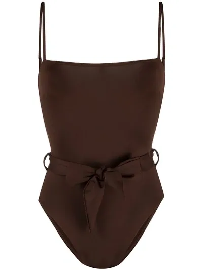 Mc2 Saint Barth Tie Waist Square Neck Swimsuit In Brown