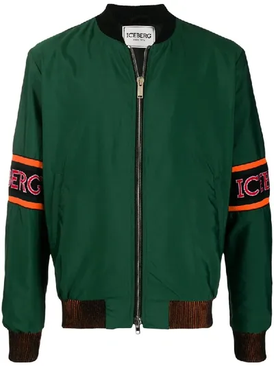 Iceberg Logo Sleeve Bomber Jacket In Green