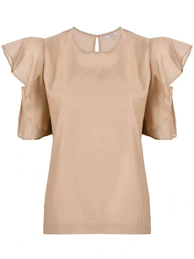 Peserico Ruffle Sleeve Blouse In Brown