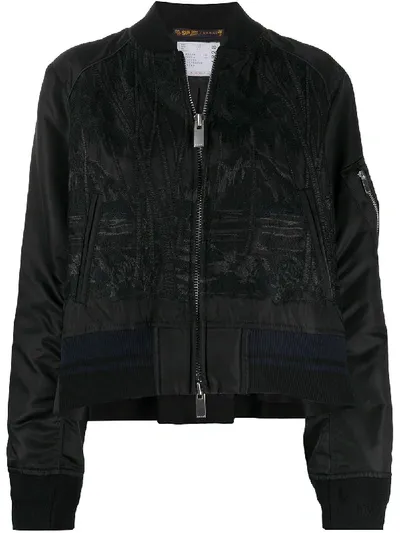 Sacai Embroidered Bomber Jacket In Black