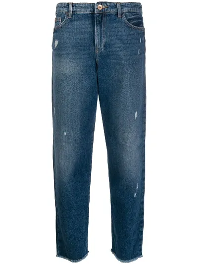 Emporio Armani Distressed Straight Leg Jeans In Blue