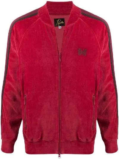 Needles Logo Zipped Bomber Jacket In Red