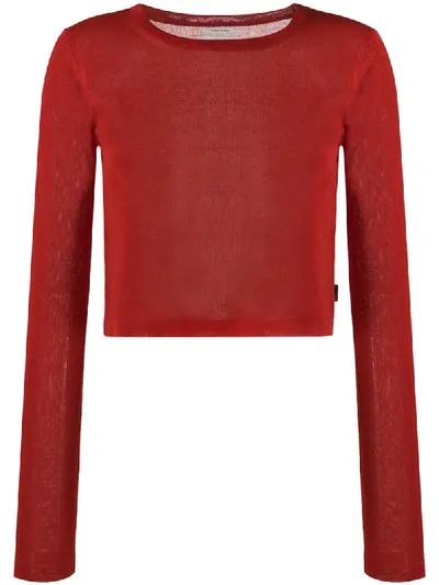 Woolrich Cropped Crew-neck Jumper In Red