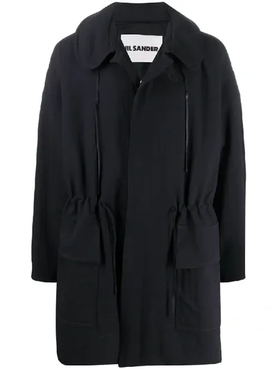 Jil Sander Oversized Midi Raincoat In Blue