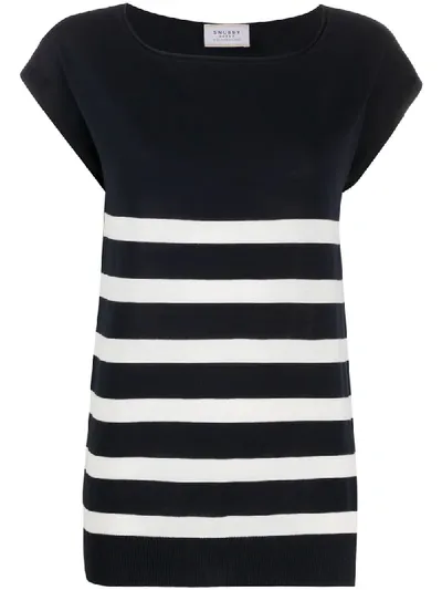 Snobby Sheep Striped Short-sleeve Knit Top In Blue