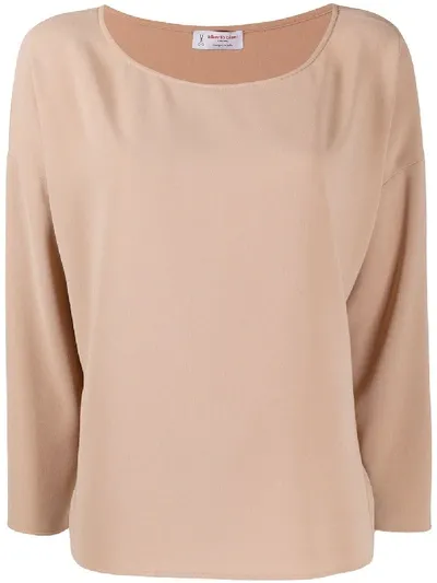 Alberto Biani Boat-neck Crepe Top In Neutrals