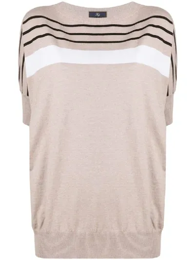 Fay Striped Cotton Knitted Top In Neutrals