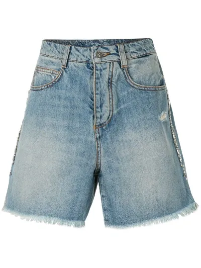 Ermanno Scervino Frayed Denim Shorts In Blue