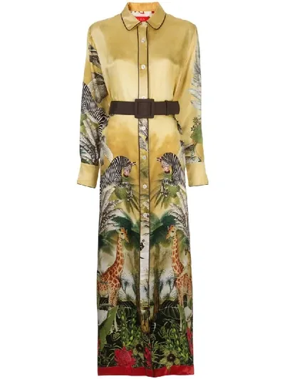 F.r.s For Restless Sleepers Tropical Print Shirt Dress In Yellow