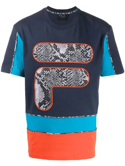 Fila Snakeskin Print Logo T-shirt In Blue