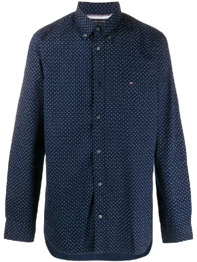 Tommy Hilfiger Long Sleeve Embroidered Logo Shirt In Blue