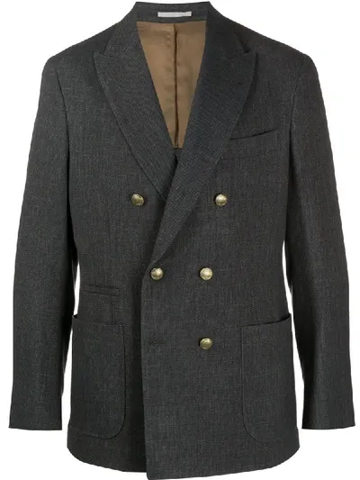 Brunello Cucinelli Double-breasted Twill Blazer In Grey