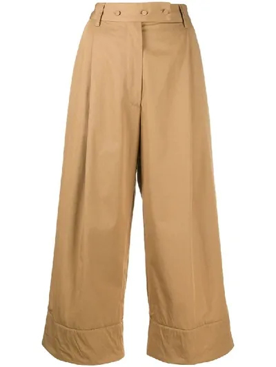 Maison Flaneur Turned Hem Trousers In Brown