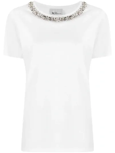 Be Blumarine Crystal-neck Short Sleeved T-shirt In White