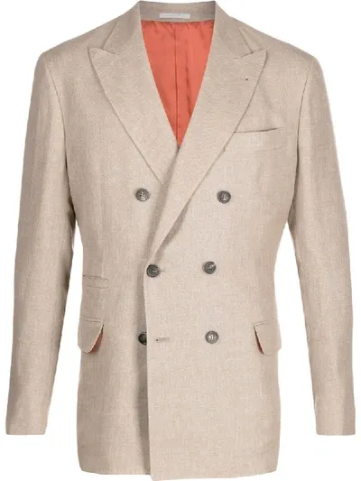 Brunello Cucinelli Double-breasted Regular-fit Blazer In Neutrals