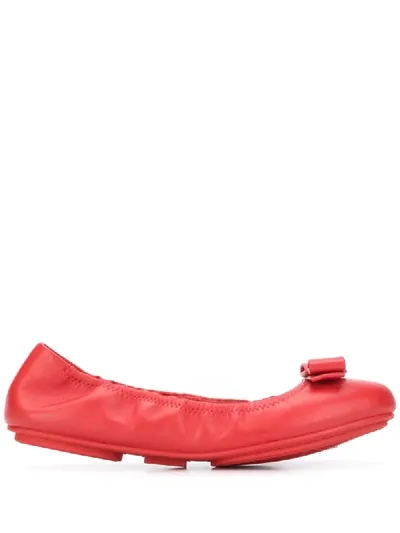 Ferragamo Vara Bow Detail Ballerina Shoes In Red