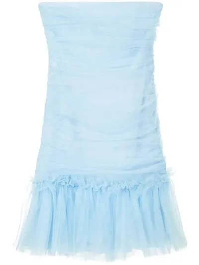 Brognano Strapless Ruched Tulle Dress In Blue