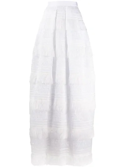 Alberta Ferretti Fringed Maxi Skirt In White