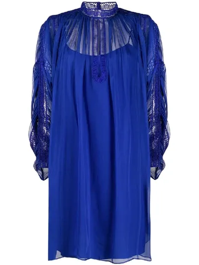 Alberta Ferretti Oversized Lace Panel Dress In Blue