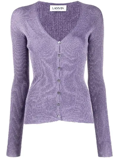 Lanvin Metallic Ribbed Cardigan In Purple