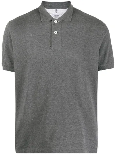 Brunello Cucinelli Ribbed Collar Polo Shirt In Grey