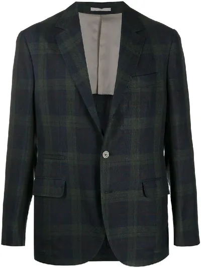 Brunello Cucinelli Check Fitted Blazer In Blue