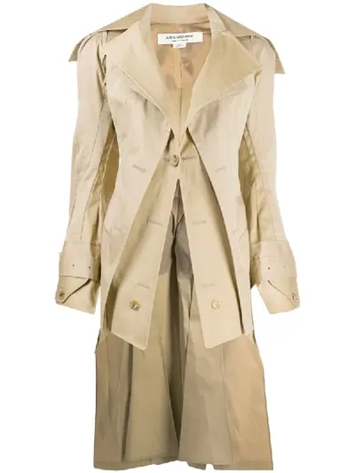 Junya Watanabe Layered Asymmetric Trench Coat In Neutrals