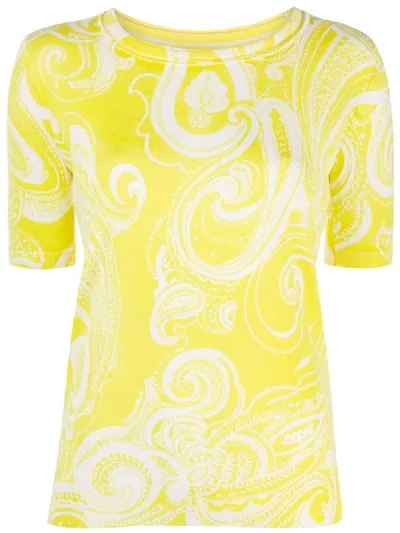 Escada Paisley Pattern Short Sleeve Top In Yellow