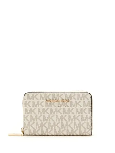 Michael Michael Kors Small Monogram Card Case In Vanilla Acorn/gold