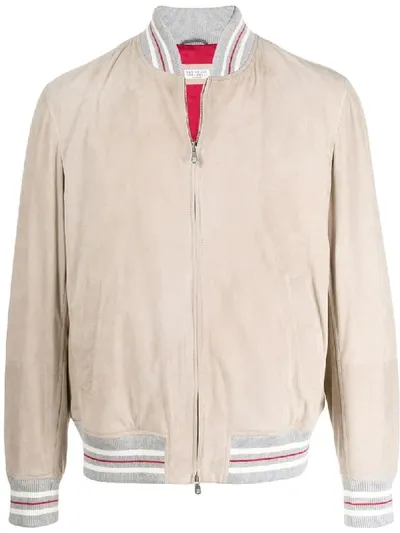 Brunello Cucinelli Zipped-up Bomber Jacket In Neutrals