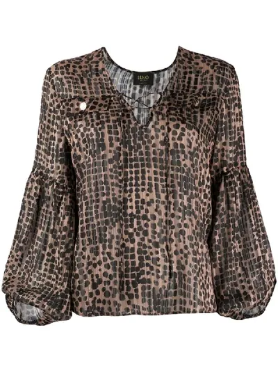 Liu •jo Animal-print Tie-neck Blouse In Brown