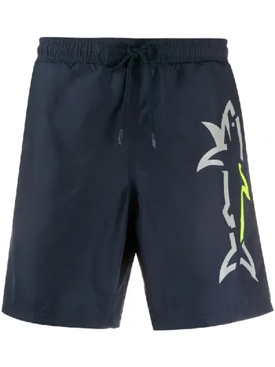 Paul & Shark Logo Printed Swim Shorts In Blue