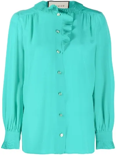 Gucci Ruffle Front Shirt In Blue