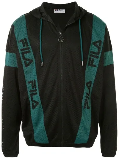 Fila Striped-mesh Hooded Jacket In Black