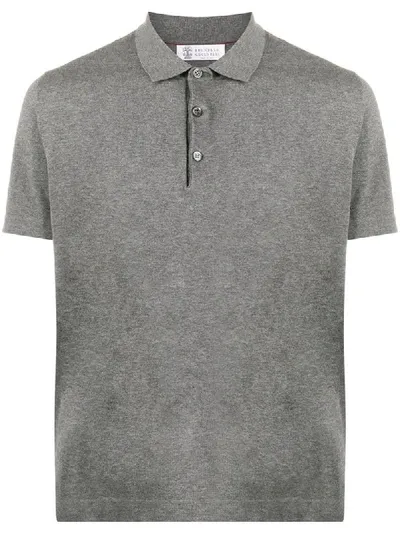 Brunello Cucinelli Ribbed Collar Polo Shirt In Grey