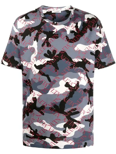 Valentino Vltn Camouflage Print T-shirt In Grey