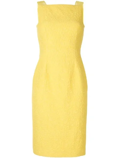 Paule Ka Piqué Jacquard Fitted Dress In Yellow