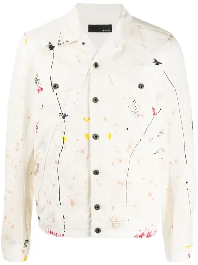 B-used Paint Splatter-print Denim Jacket In White