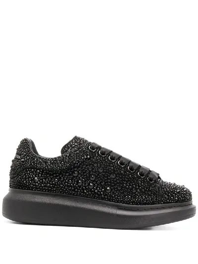 Alexander Mcqueen Crystal Embellished Flatform Sneakers In Black